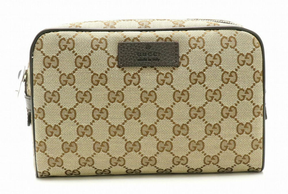 Gucci GG Canvas Body Belt Bag Waist Leather Beige Brown Cream